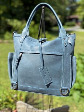 Nena & Co. Blue Leather Tote with Front Zip Pocket